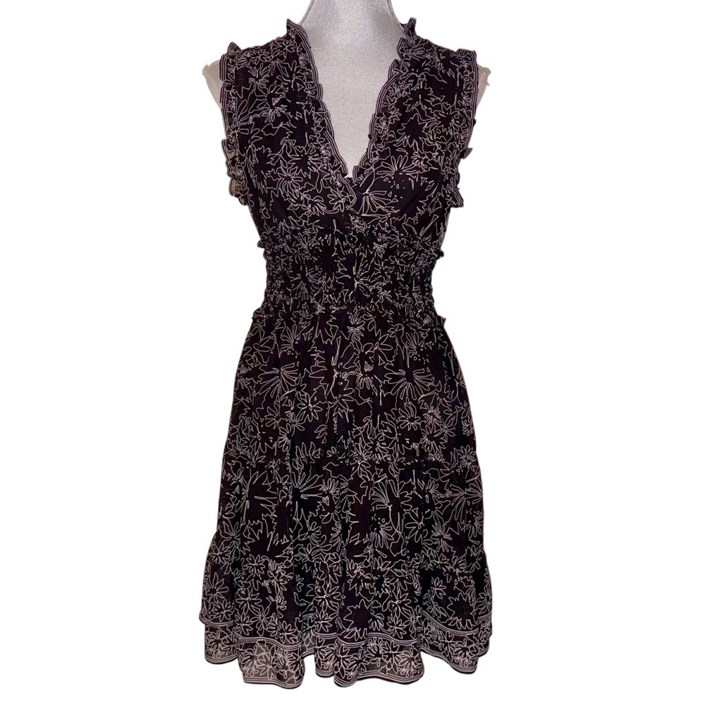 Black & White Floral Ruffle Dress